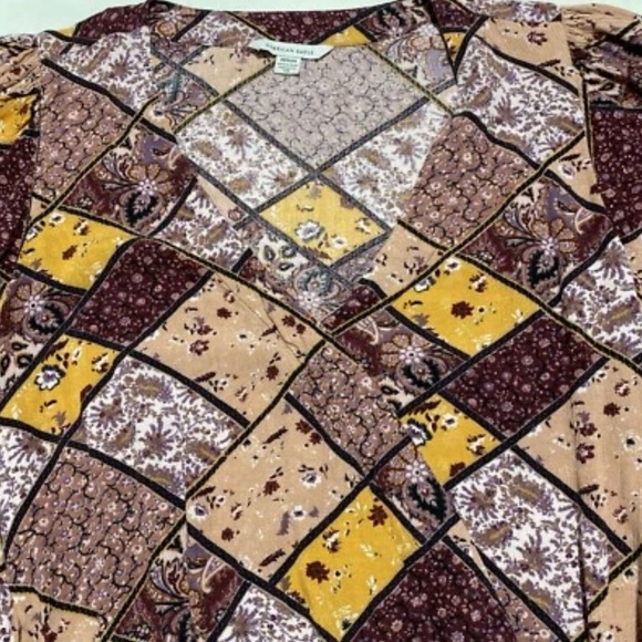 American Eagle Medium Crop Top Puffy Sleeve Wrap Front Tie Boho Cottagecore - Picture 5 of 6